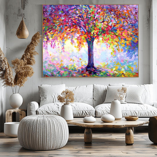 Vibrant Impressionist Tree of Life Art Print | Colorful Abstract Forest Poster | Modern Landscape Wall Decor | Textured Nature Art