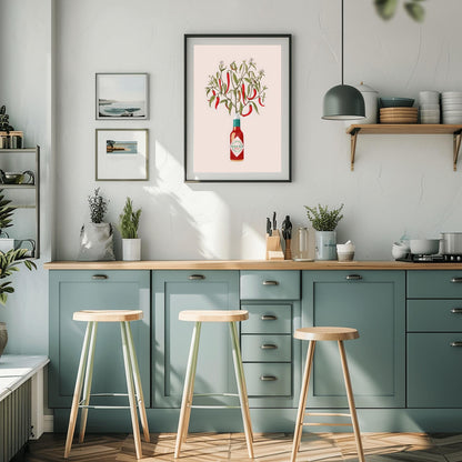 Tabasco Chili Plant Art Print | Unique Kitchen & Dining Decor | Botanical Illustration Poster | Foodie Gift | Spicy Hot Sauce Fan Art
