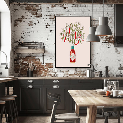 Tabasco Chili Plant Art Print | Unique Kitchen & Dining Decor | Botanical Illustration Poster | Foodie Gift | Spicy Hot Sauce Fan Art