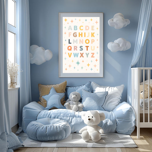 Kids Room Decor Alphabet Wall Art - Pastel ABC Educational Print for Nursery, Playroom, Baby Shower Gift, Gender Neutral Art