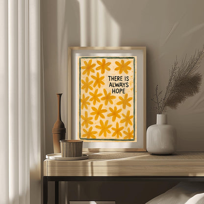 Hope Wall Art - Uplifting Floral Motivational Print, Positive Quote Poster, Encouragement & Self Love Decor for Home or Office