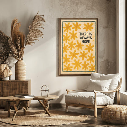Hope Wall Art - Uplifting Floral Motivational Print, Positive Quote Poster, Encouragement & Self Love Decor for Home or Office