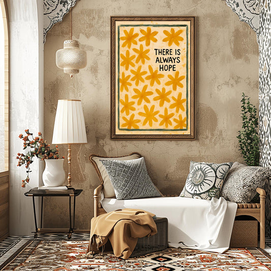 Hope Wall Art - Uplifting Floral Motivational Print, Positive Quote Poster, Encouragement & Self Love Decor for Home or Office