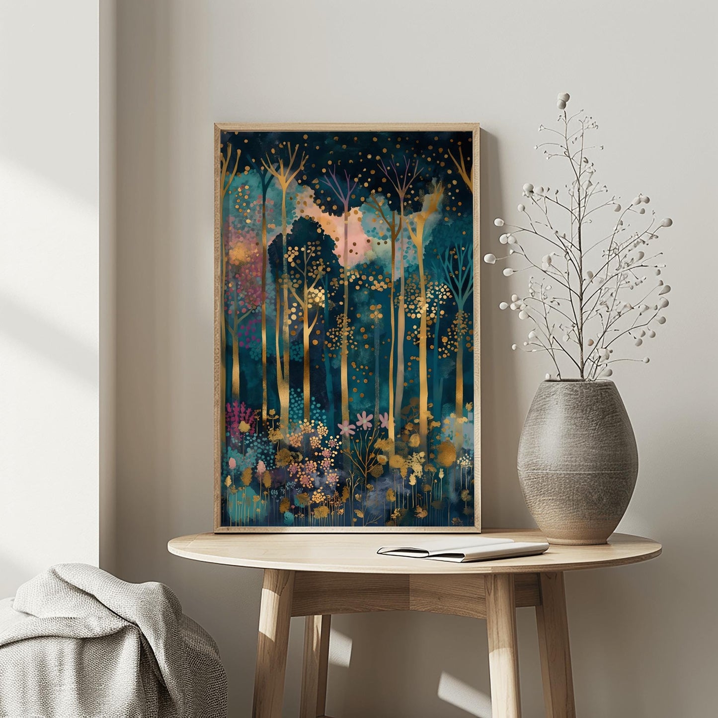 Magical Forest Wall Art Gustav Klimt Inspired Luxury Autumn Home Decor Coquette Room Styling Print