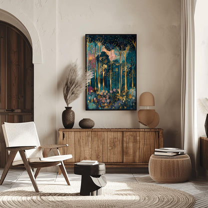 Magical Forest Wall Art Gustav Klimt Inspired Luxury Autumn Home Decor Coquette Room Styling Print