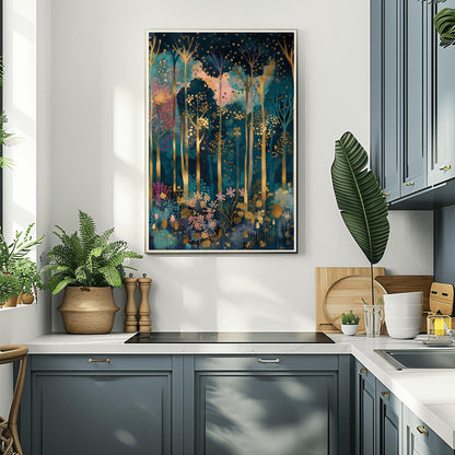 Magical Forest Wall Art Gustav Klimt Inspired Luxury Autumn Home Decor Coquette Room Styling Print