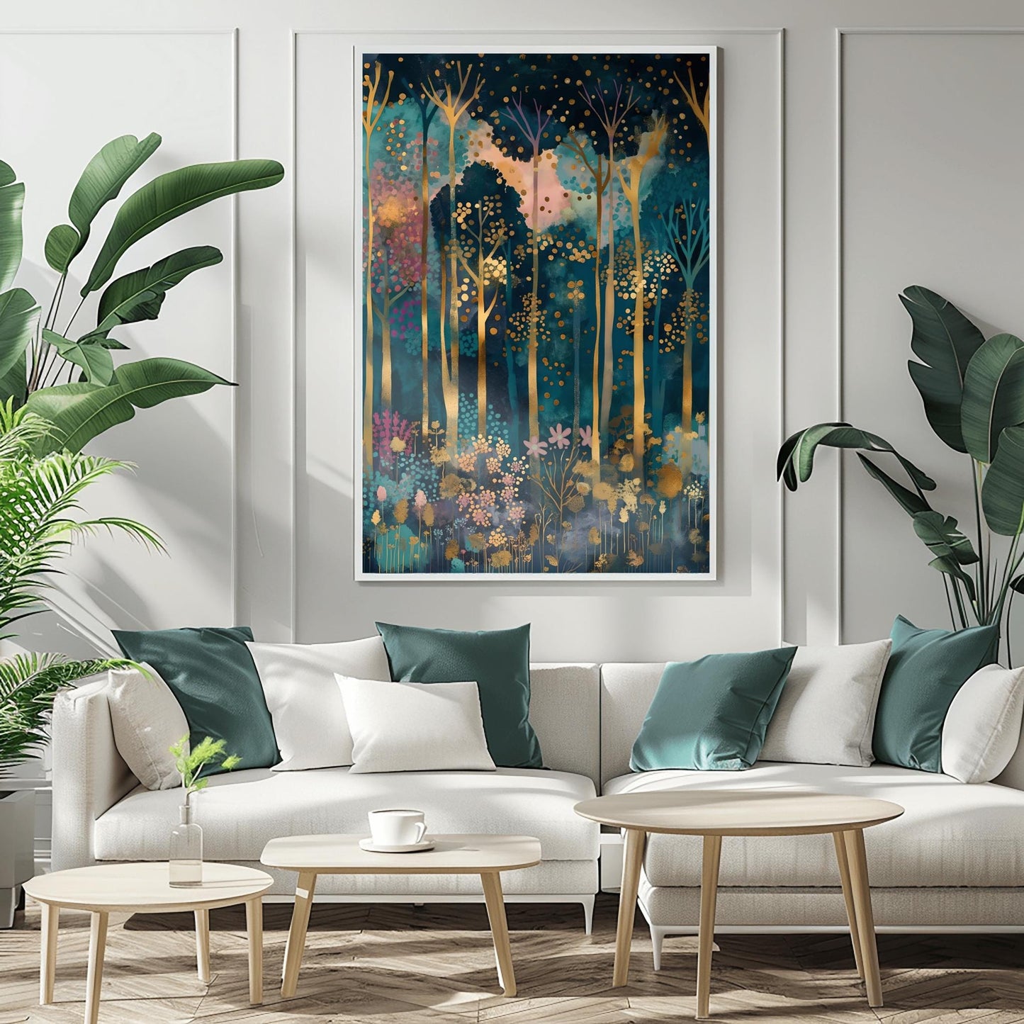 Magical Forest Wall Art Gustav Klimt Inspired Luxury Autumn Home Decor Coquette Room Styling Print