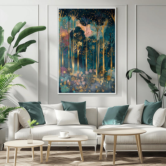 Magical Forest Wall Art Gustav Klimt Inspired Luxury Autumn Home Decor Coquette Room Styling Print