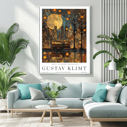 Gustav Klimt Moon Night Print - Klimt Museum & Exhibition Poster, Flower Garden Art, Classic Gustav Klimt Painting Wall Decor