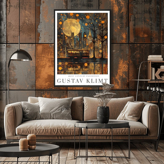 Gustav Klimt Moon Night Print - Klimt Museum & Exhibition Poster, Flower Garden Art, Classic Gustav Klimt Painting Wall Decor