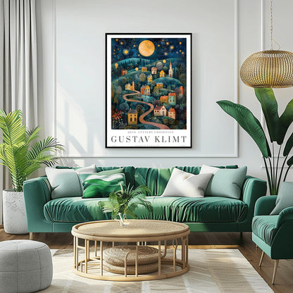 Gustav Klimt Moon Night Print - Klimt Museum & Exhibition Poster, Flower Garden Art Wall Decor
