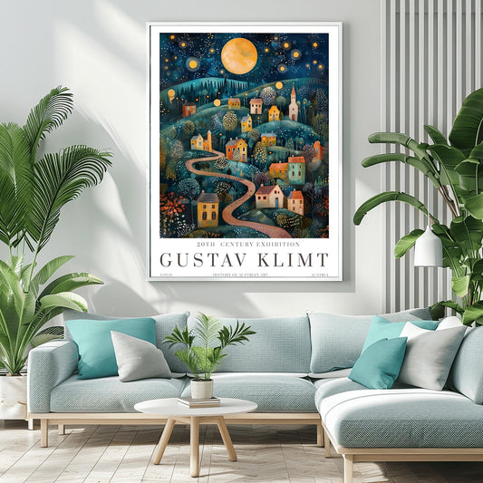 Gustav Klimt Moon Night Print - Klimt Museum & Exhibition Poster, Flower Garden Art Wall Decor
