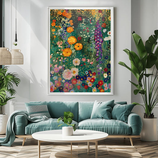 Klimt Painting Farm Garden Poster - Floral Wall Decor, Art Gift Idea, Flowers Art Print, Above Bed or Dorm Room Decor