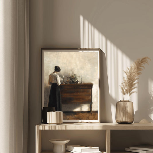 Vintage Woman Portrait Painting, Moody Art Print, Woman Reading Poster, Light Academia Decor, Poster Wall Art, Art Gift