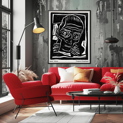 Egon Schiele Self-Portrait Print | Expressionist Woodcut Art | Black & White Wall Decor | Avant-Garde Portrait Poster | Modern Art Gift
