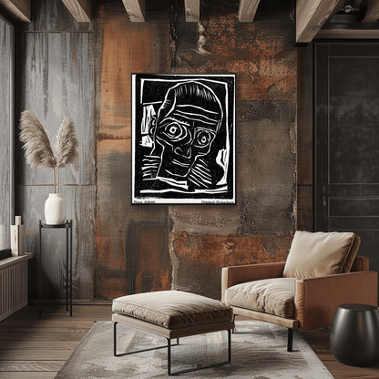 Egon Schiele Self-Portrait Print | Expressionist Woodcut Art | Black & White Wall Decor | Avant-Garde Portrait Poster | Modern Art Gift