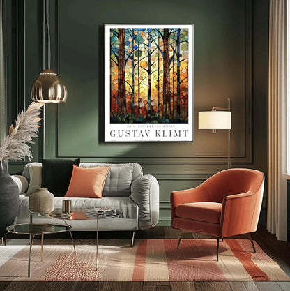 Gustav Klimt Poster Set of 3 – Art Nouveau Forest Prints, Golden Tree Wall Art, Earth Tone Gallery Wall Decor, Physical Posters for Rooms
