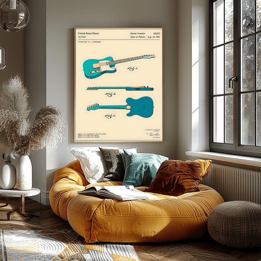 Fender Guitar Art Patent Print – 1951 Electric Guitar Blueprint, Music Room Decor, Gift for Guitarist, Studio Wall Art