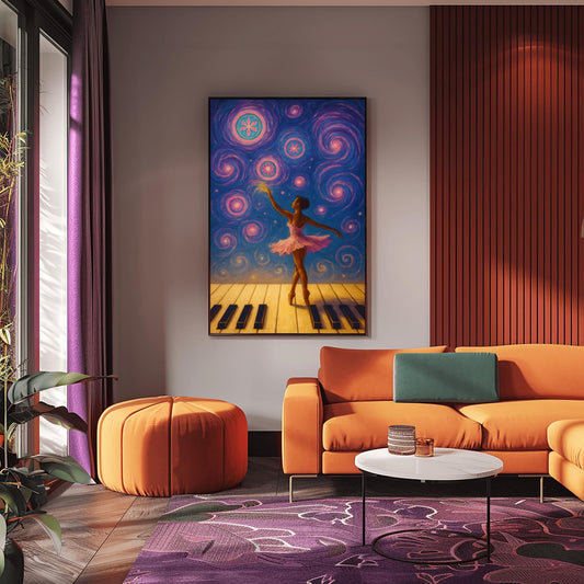Ballet Dancer Art Starry Night Piano Keys Print Van Gogh Inspired - Dorm Room Decor