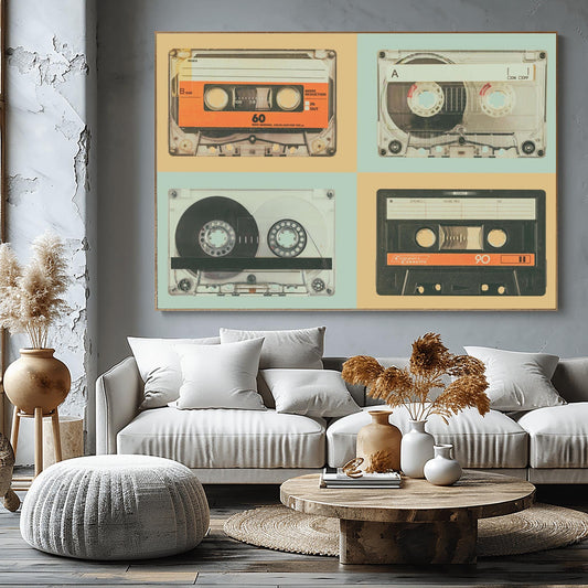Retro Cassette Tape Art 80s Music Print Nostalgia Decor - Old School Tech