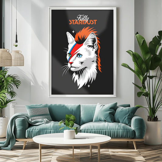 David Bowie Cat Art Kitty Ziggy Stardust Print Music Fan Gift - Glam Rock Decor