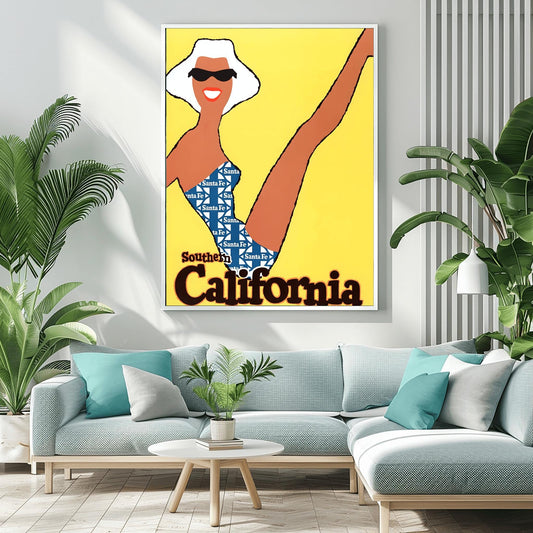 Retro Southern California Poster | Vintage Beach Travel Print | Mid Century Swimsuit Art | Pop Art Wall Decor | Summer Traveler Gift
