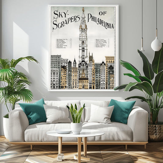 Vintage Philadelphia Skyscrapers Print | Historical City Architecture Art | Retro Building Chart Poster | Urban Landmark Wall Decor