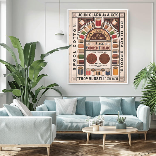 Vintage Sewing Thread Poster | John Clark Co. Ad Print | Historical Craft Room Decor | Retro Spool Cotton Art | Seamstress Gift