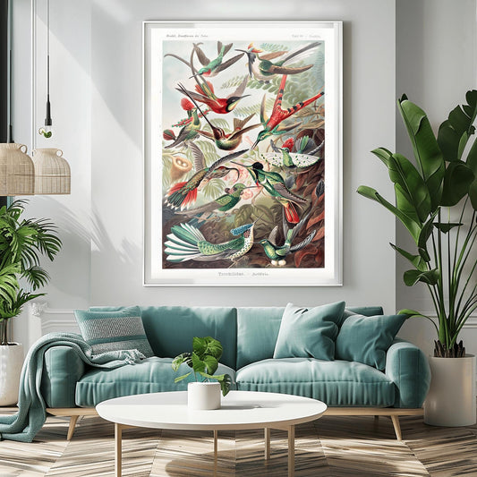 Vibrant Hummingbird Art Print | Ernst Haeckel Botanical Illustration | Vintage Bird Nature Wall Decor | Detailed Ornithology Gift