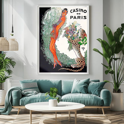 Vibrant Art Deco Casino de Paris Poster | Vintage French Cabaret Print | Retro Dancer & Cheetah Art | 1920s Glamour Wall Decor | Paris Lover