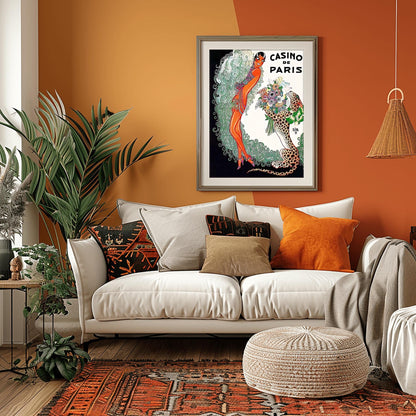 Vibrant Art Deco Casino de Paris Poster | Vintage French Cabaret Print | Retro Dancer & Cheetah Art | 1920s Glamour Wall Decor | Paris Lover