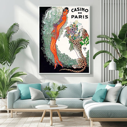 Vibrant Art Deco Casino de Paris Poster | Vintage French Cabaret Print | Retro Dancer & Cheetah Art | 1920s Glamour Wall Decor | Paris Lover