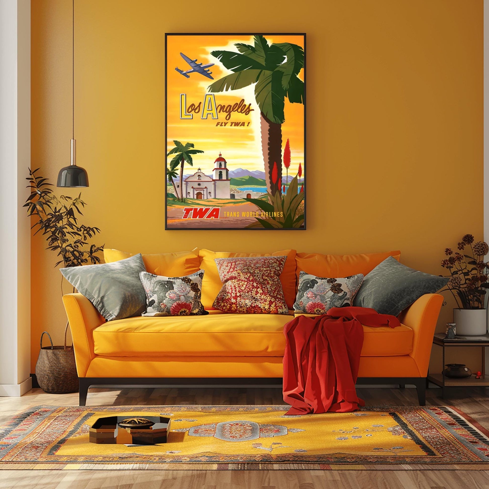 Vintage Los Angeles TWA Poster | Retro California Travel Print | LA Mission Style Art | (view 3)