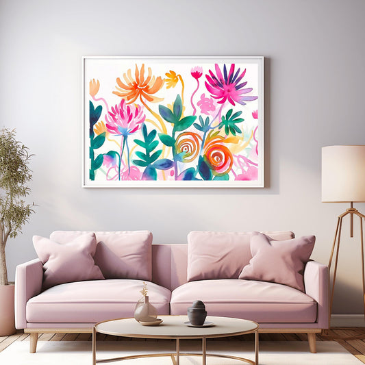 Ranunculus Art Abstract Watercolor Print – Vibrant Botanical Floral Wall Decor, Pastel Spring Flower Poster for Bedroom or Cottagecore Decor
