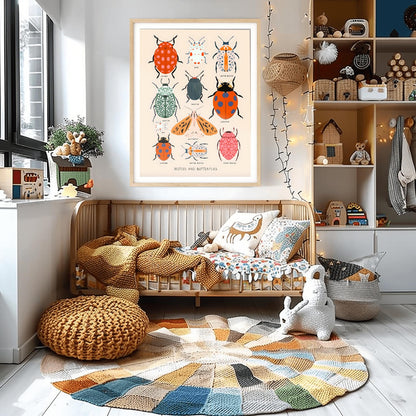 Vibrant Beetles, Bugs and Butterfly Poster, Bug Identification Chart, Kids Room Wall Art