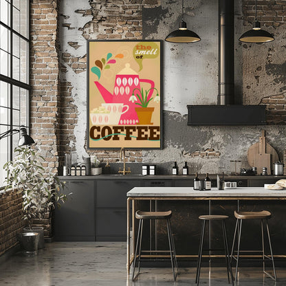 Retro Coffee Poster, Kitchen Wall Art, Mid-Century Modern Teapot Print, Coffee Lover Gift