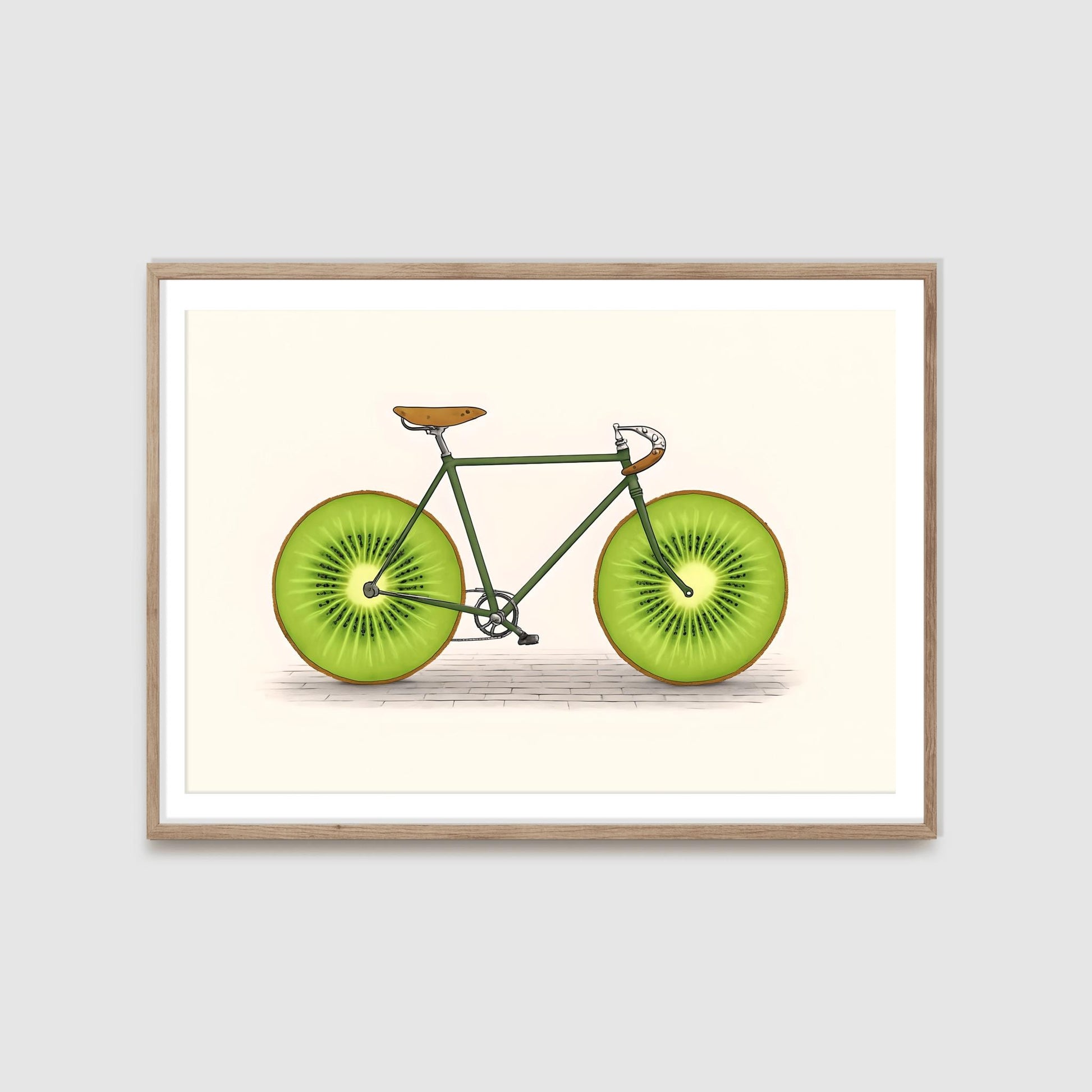 Fruit Bike Poster Funny Kiwi Art, Quirky Kitchen Wall Decor, Whimsical Cycling Gift, Vegan Cyclist Print