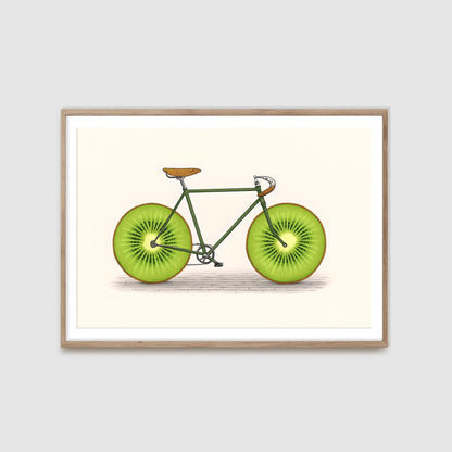 Fruit Bike Poster Funny Kiwi Art, Quirky Kitchen Wall Decor, Whimsical Cycling Gift, Vegan Cyclist Print