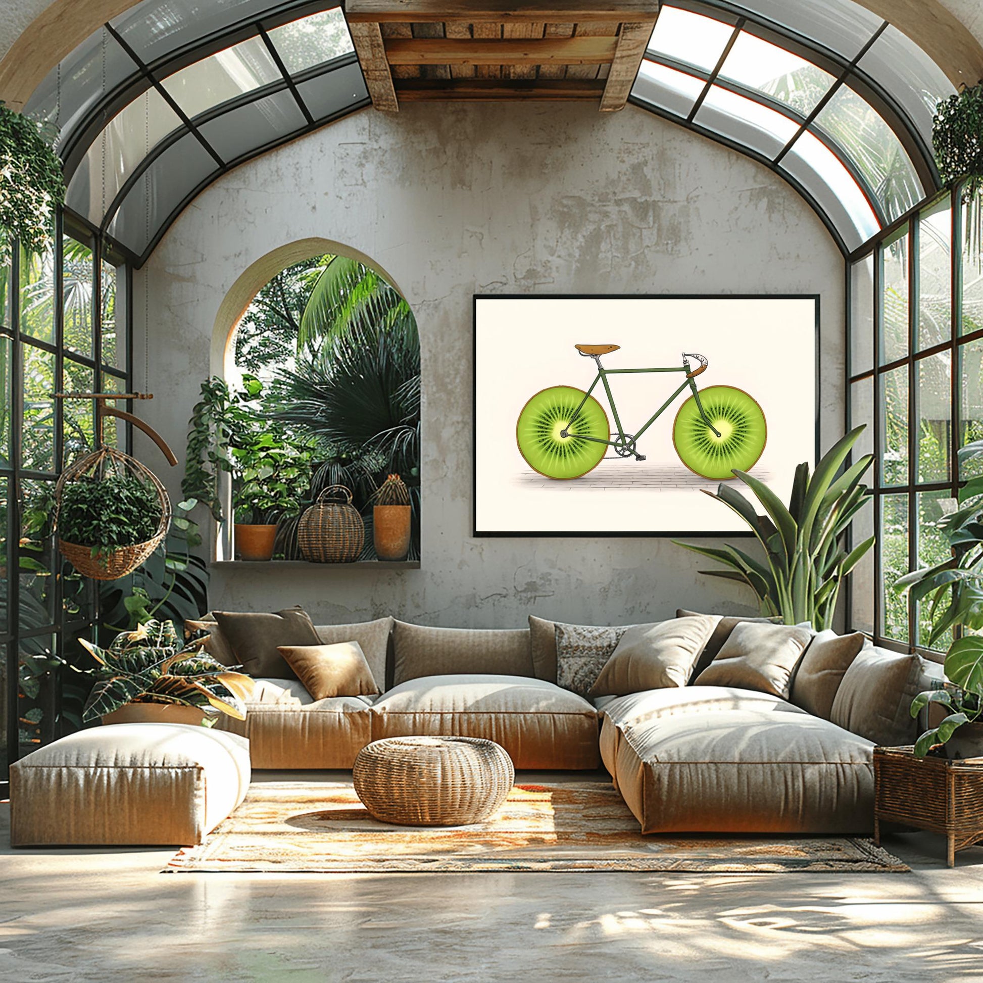 Fruit Bike Poster Funny Kiwi Art, Quirky Kitchen Wall Decor, Whimsical Cycling Gift, Vegan Cyclist Print