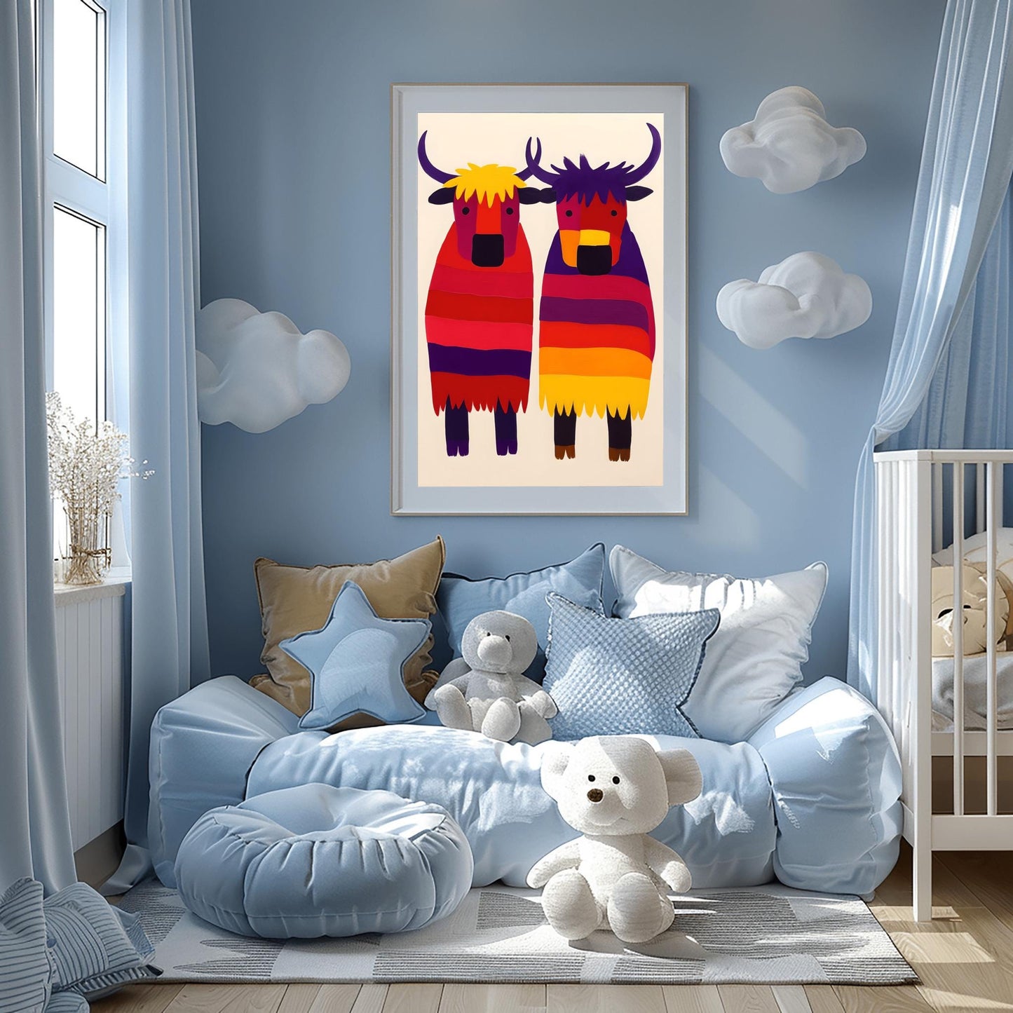 Folk Art Yak Print, Colorful Kids Animal Art, Nursery Wall Decor, Playroom Art, Unique Yak Poster, Bright Animal Painting