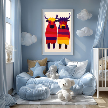 Folk Art Yak Print, Colorful Kids Animal Art, Nursery Wall Decor, Playroom Art, Unique Yak Poster, Bright Animal Painting