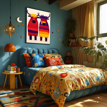 Folk Art Yak Print, Colorful Kids Animal Art, Nursery Wall Decor, Playroom Art, Unique Yak Poster, Bright Animal Painting