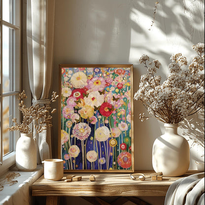 Gustav Klimt Print Flower Garden Poster - Klimt Museum & Exhibition Art, Flower Butterfly Painting Wall Decor, Vibrant Meadow, Garden Poster