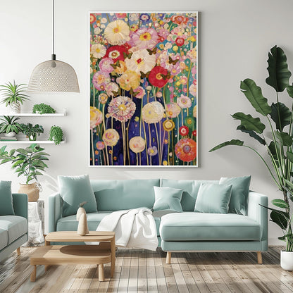 Gustav Klimt Print Flower Garden Poster - Klimt Museum & Exhibition Art, Flower Butterfly Painting Wall Decor, Vibrant Meadow, Garden Poster
