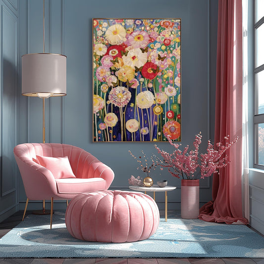 Gustav Klimt Print Flower Garden Poster - Klimt Museum & Exhibition Art, Flower Butterfly Painting Wall Decor, Vibrant Meadow, Garden Poster