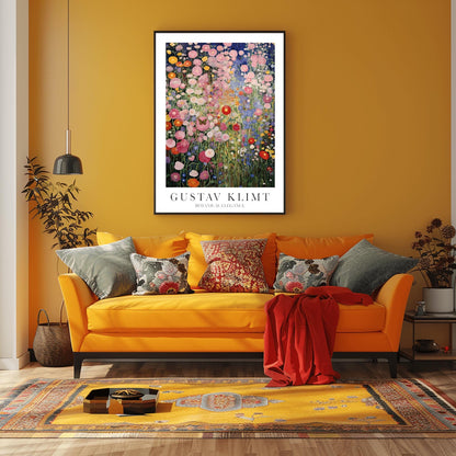 Gustav Klimt Print Flower Garden Poster - Klimt Museum & Exhibition Art, Single Butterfly Painting Wall Decor, Vibrant Meadow, Garden Poster