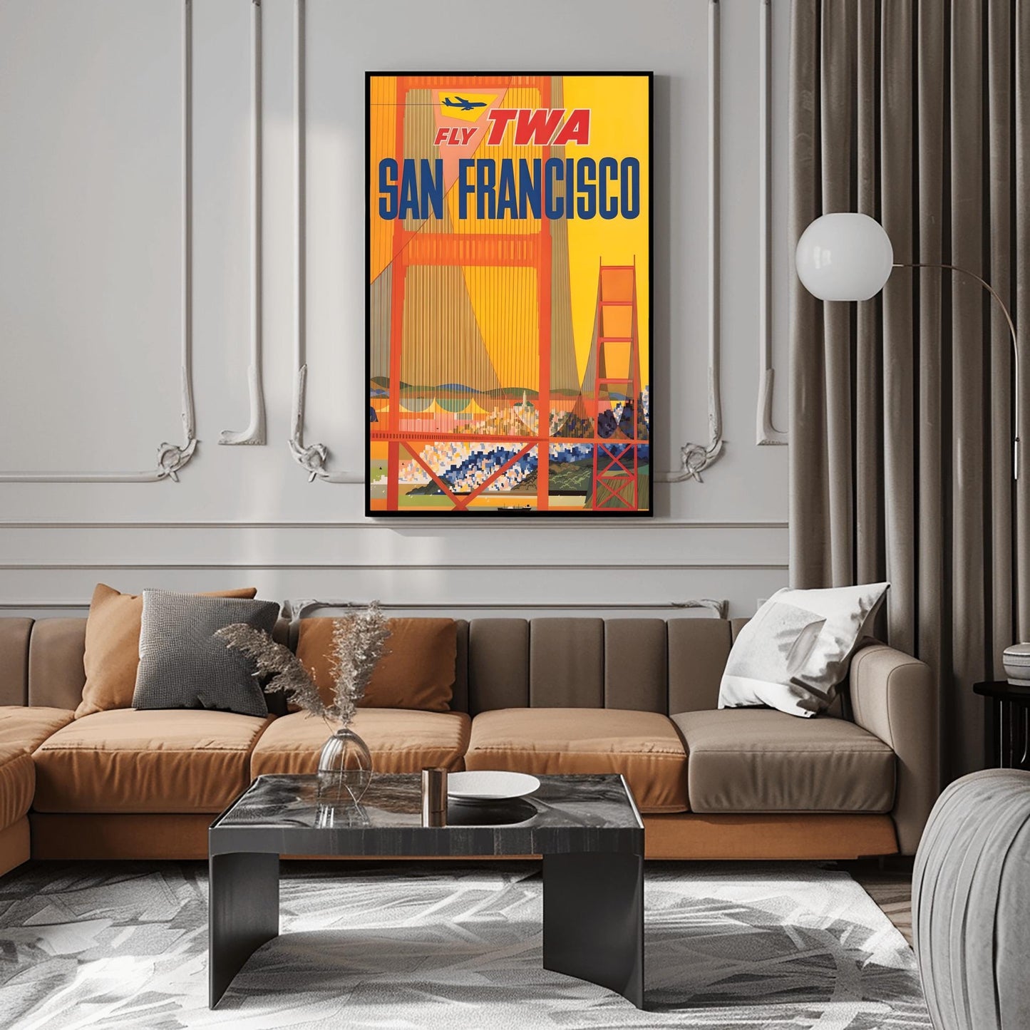 Vintage San Francisco TWA Poster | Retro Cable Car Travel Print | SF Bay Bridge Wall Art | Iconic California Cityscape | Aviation Gift