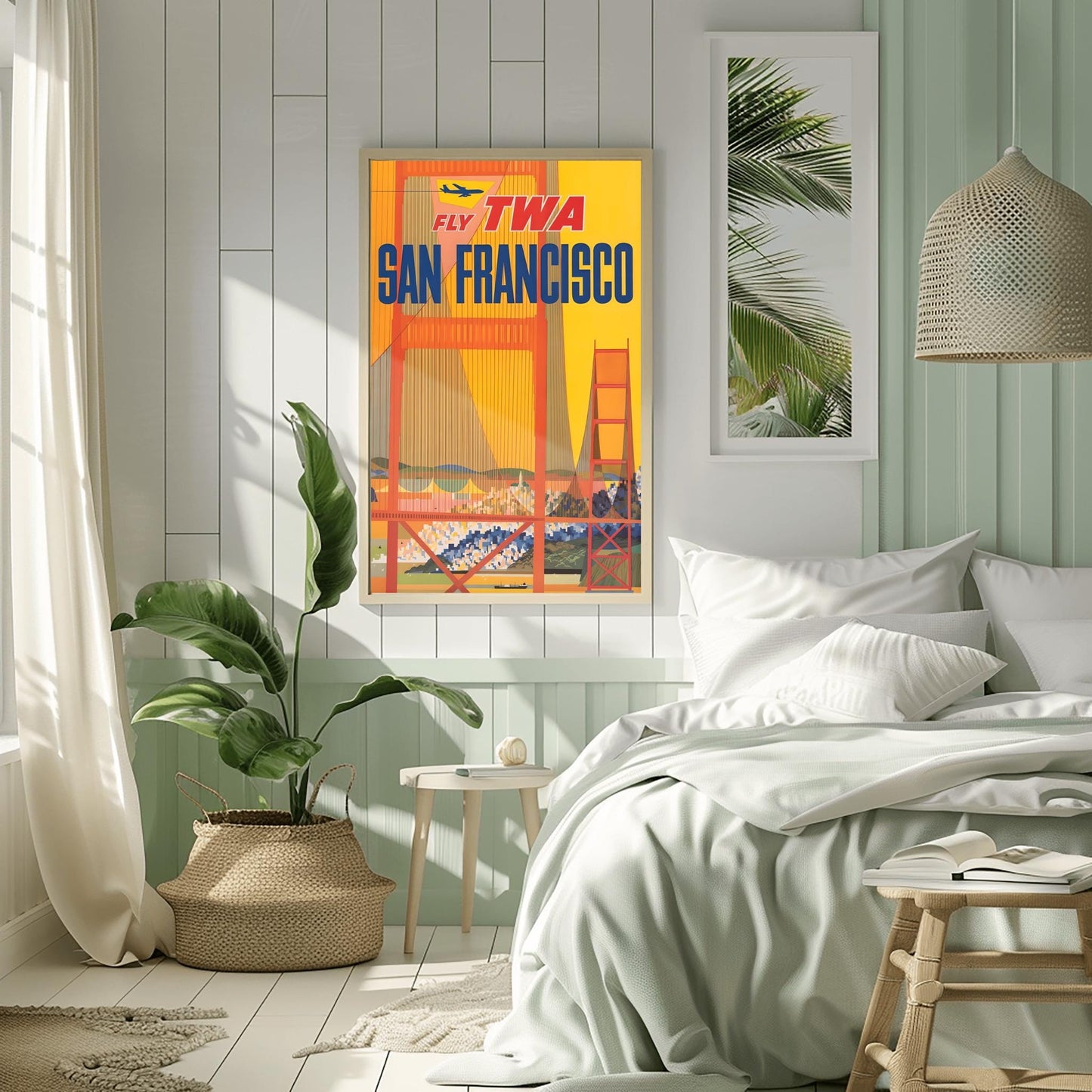 Vintage San Francisco TWA Poster | Retro Cable Car Travel Print | SF Bay Bridge Wall Art | Iconic California Cityscape | Aviation Gift
