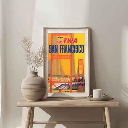 Vintage San Francisco TWA Poster | Retro Cable Car Travel Print | SF Bay Bridge Wall Art | Iconic California Cityscape | Aviation Gift