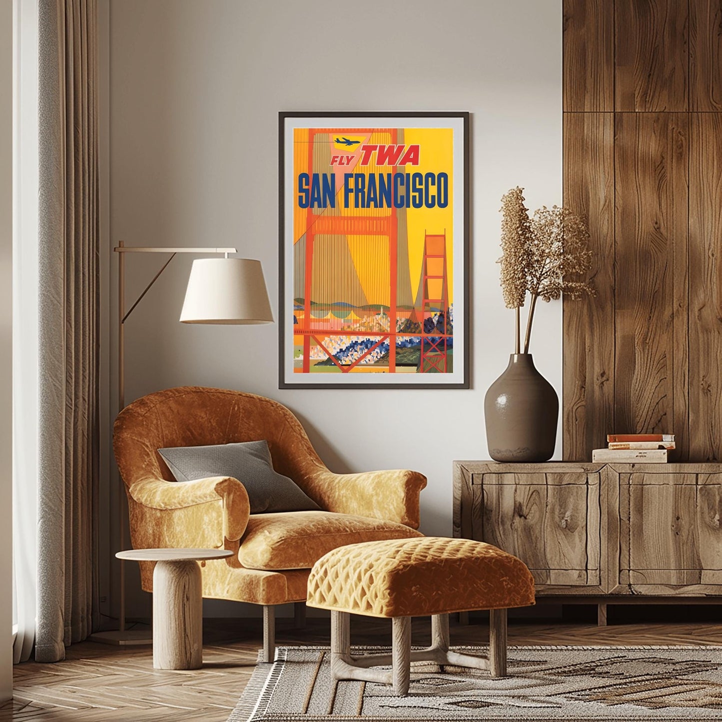 Vintage San Francisco TWA Poster | Retro Cable Car Travel Print | SF Bay Bridge Wall Art | Iconic California Cityscape | Aviation Gift